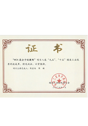 2005年1月MCA高分子促凝劑獲“九五、十五”科技成果獎